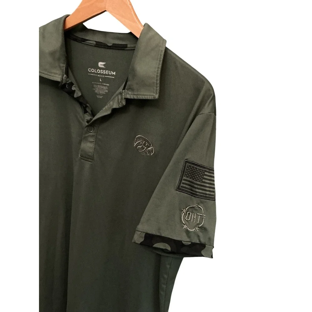 Colosseum Iowa‎ Hawkeyes OHT Military Appreciation Polo Shirt Green Mens Large